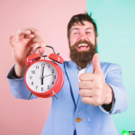A man holding happyly a clock